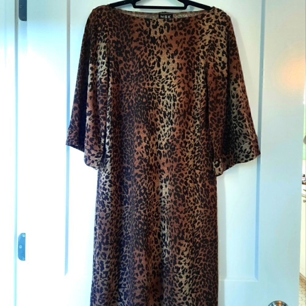 MSK Leopard Print Bell Sleeve Dress NWT